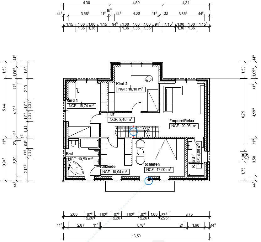 Upper floor plan: bedroom, bathroom, walk-in closet, two children’s rooms, landing/relaxation area.