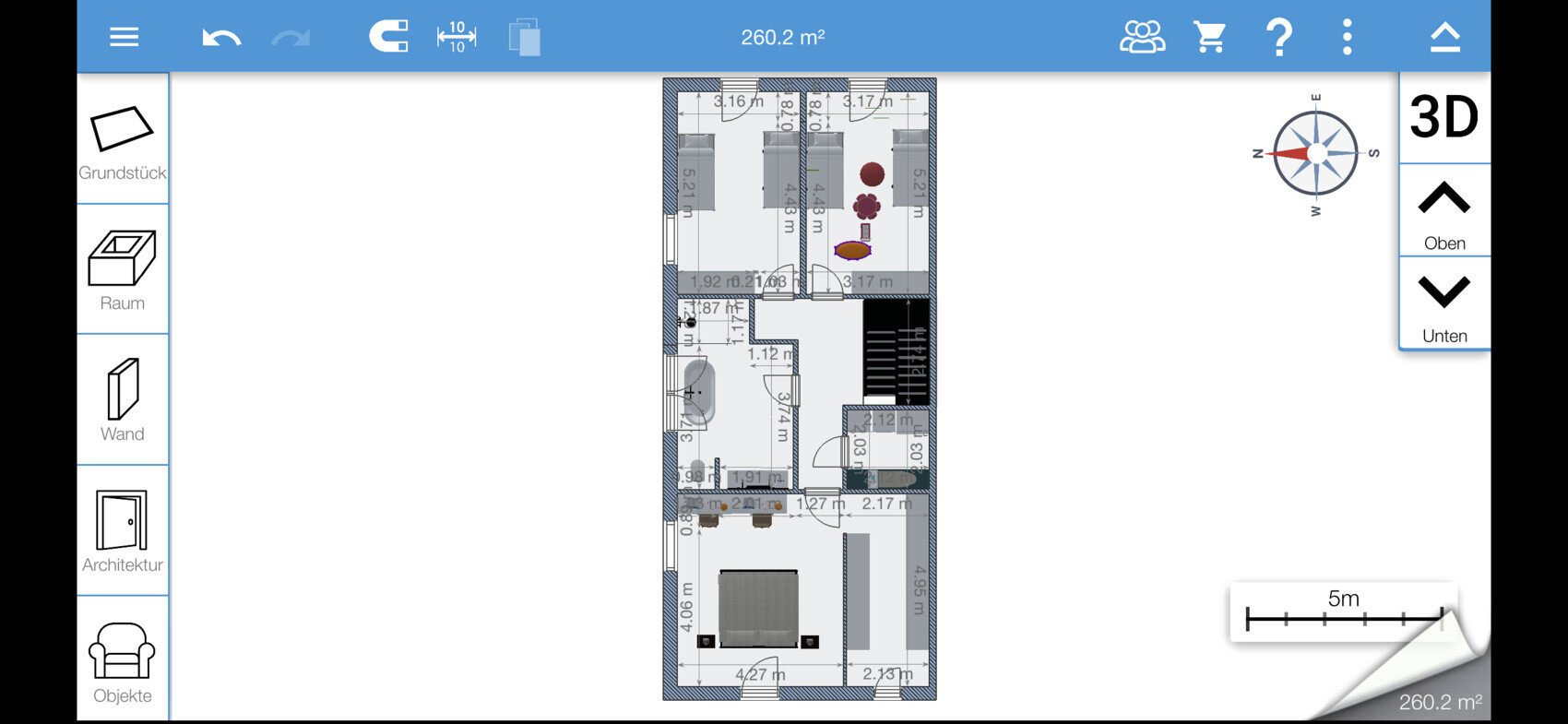 Floor plan of an apartment with bedroom, kitchen, living room, bathroom and hallway; measurements visible