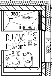 Badezimmer-Grundriss mit Dusche, WC und Waschbecken