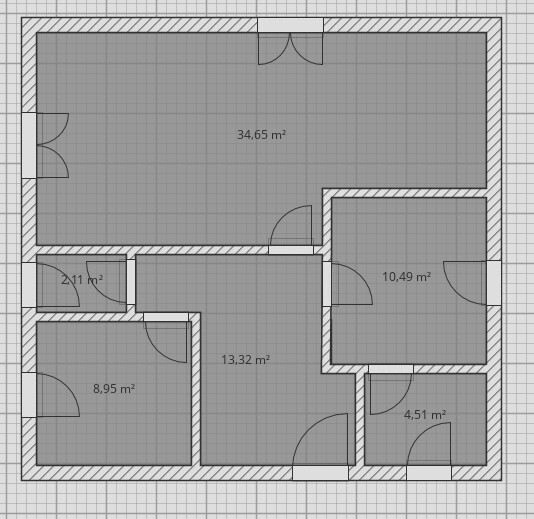 Two-dimensional house floor plan with several rooms and size indications.
