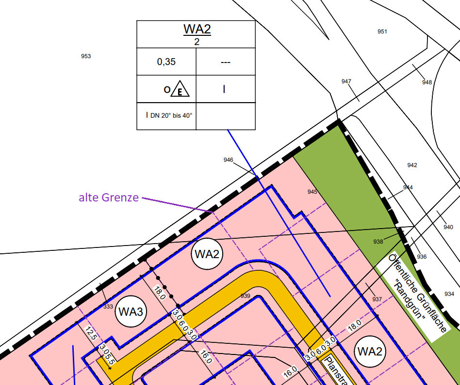 Site plan of a building plot with colored zones, boundary lines, and labels.