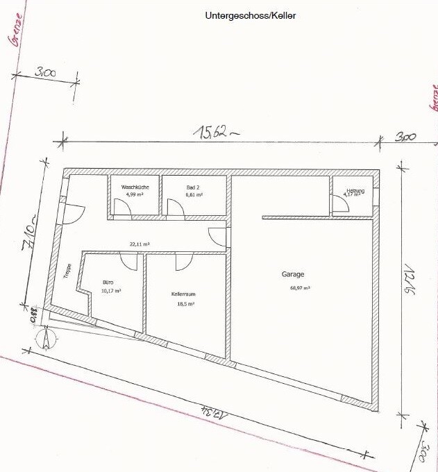 Basement floor plan: garage, cellar room, office, laundry room, second bathroom