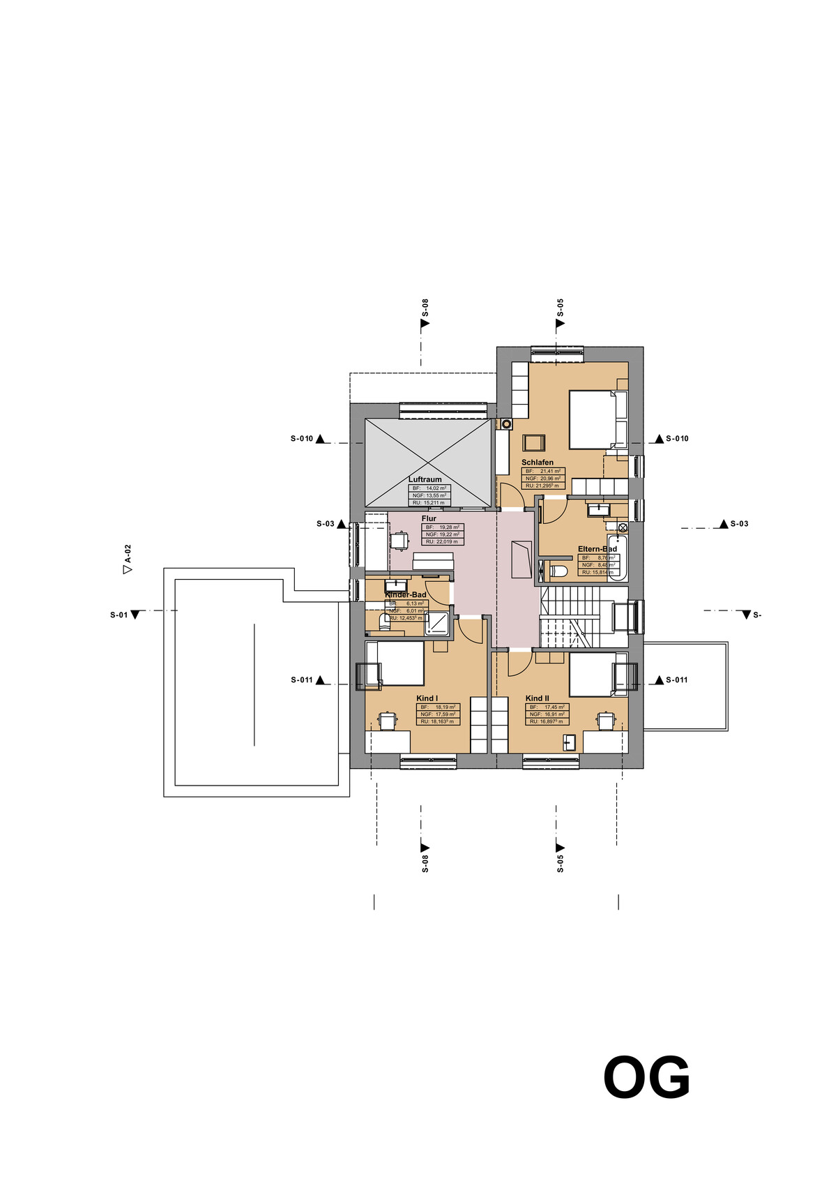 Upper floor plan: layout with bedrooms, master bathroom, corridor, Child I/II