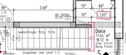 Floor plan of a house with hallway, staircase, and balcony