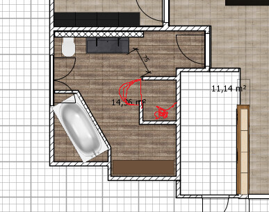 2D floor plan of a bathroom with bathtub and sink
