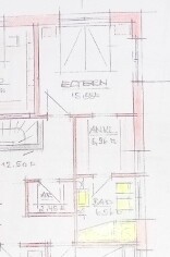 2D floor plan sketch of a house with dining area and living room