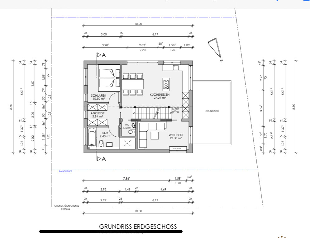 Ground floor plan: Sleeping, dressing, bath, WC, living, kitchen/dining, terrace