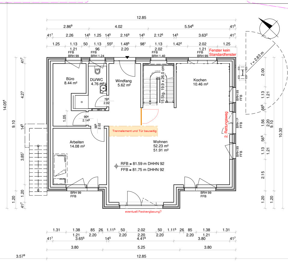 House floor plan with living room, kitchen, office, workroom, bathroom, entrance hall, and stairs.