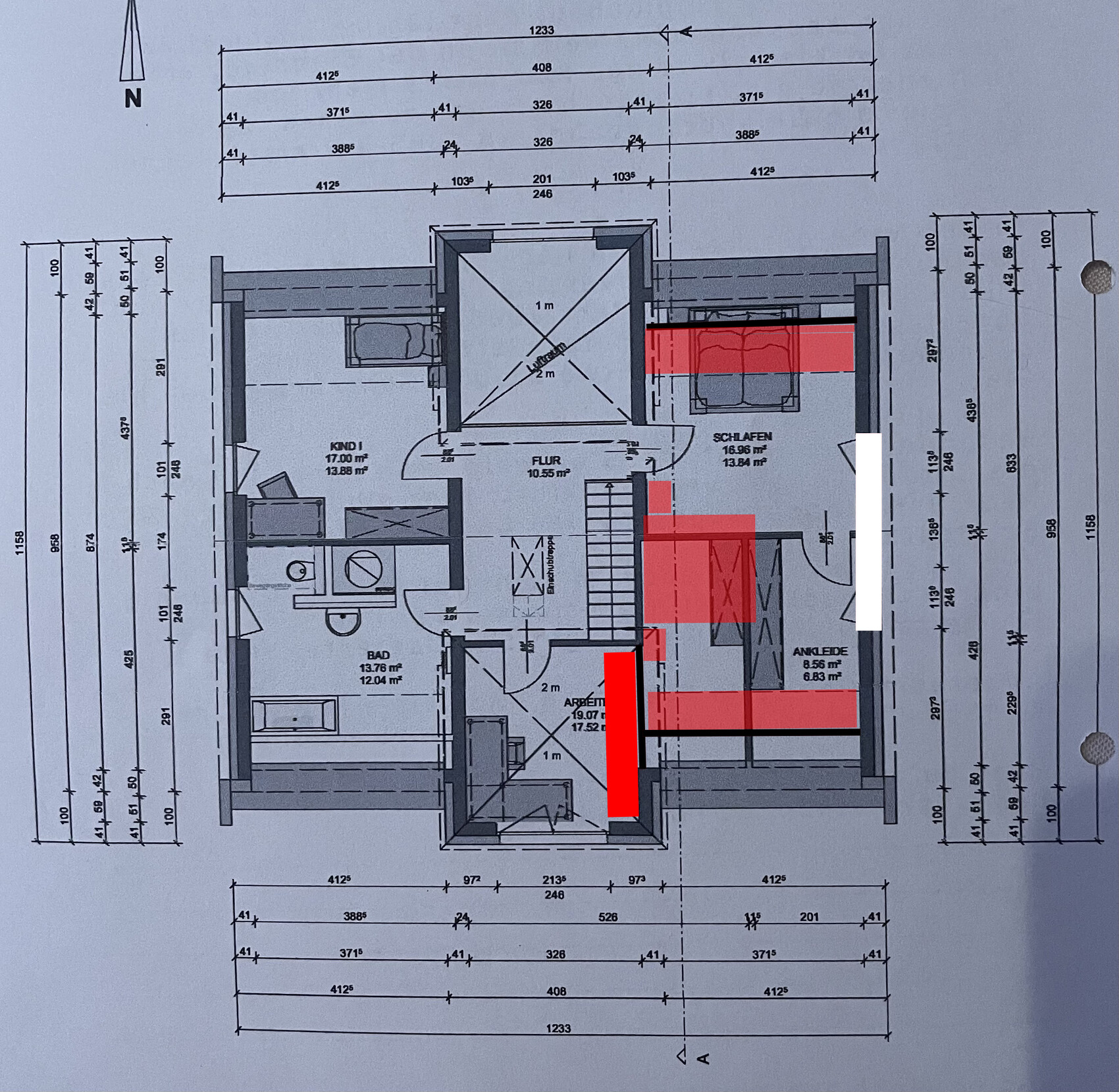 Detailed floor plan of a house with rooms, hallway, and bedroom