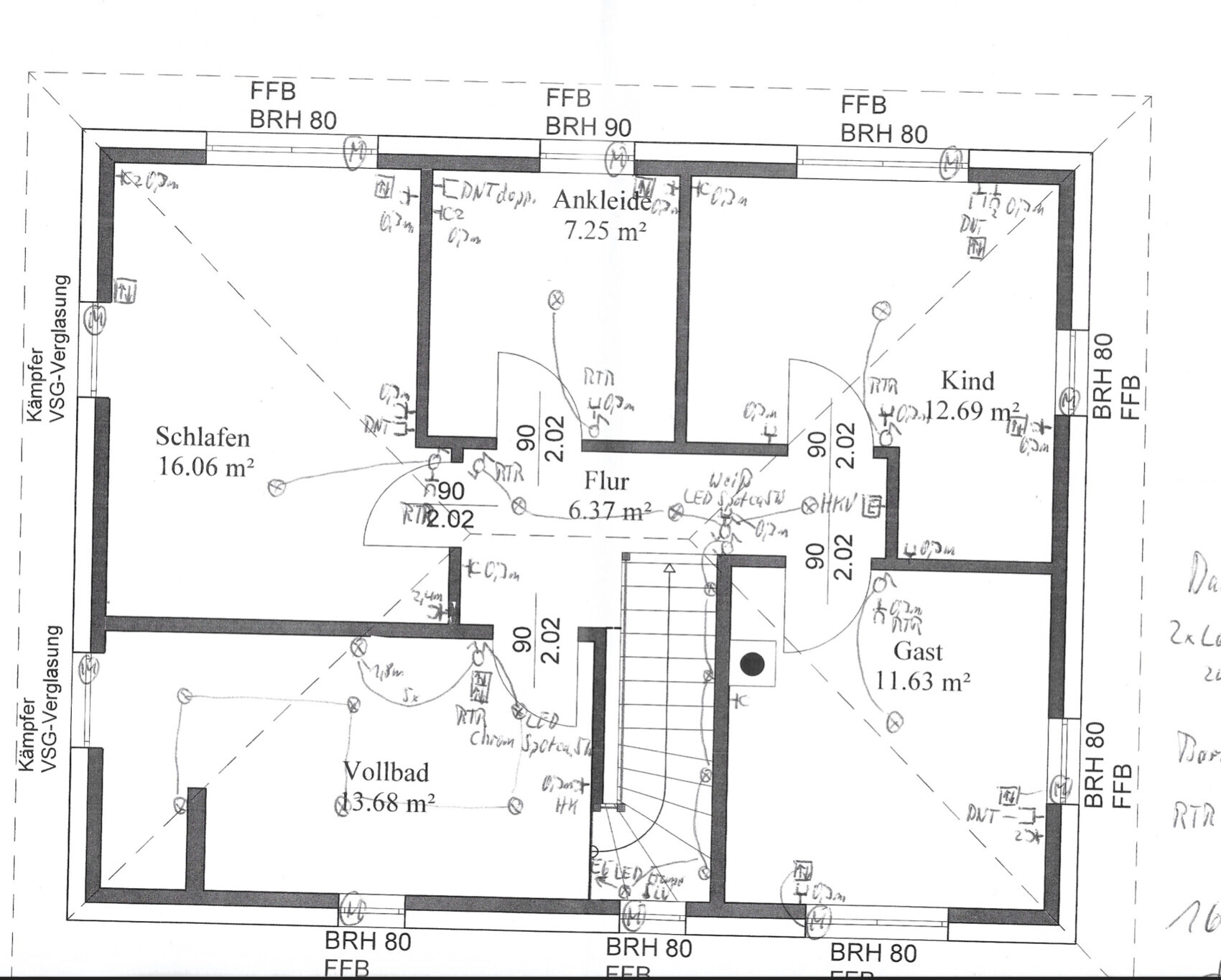 Floor plan of a house: Bedroom, Walk-in Closet, Corridor, Child’s Room, Guest Room, and Full Bathroom.