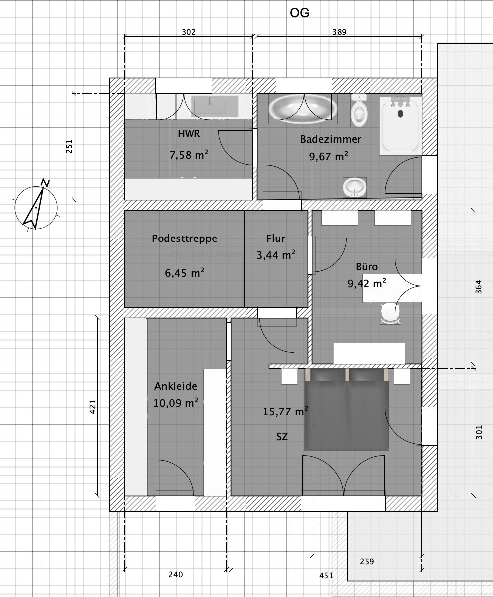 Upper Floor plan: bedroom, office, bathroom, laundry room, walk-in closet, staircase landing, hallway.