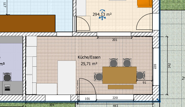Floor plan: kitchen/dining with dining table and chairs, 25.71 sqm (277 sq ft); adjacent rooms and doors visible.