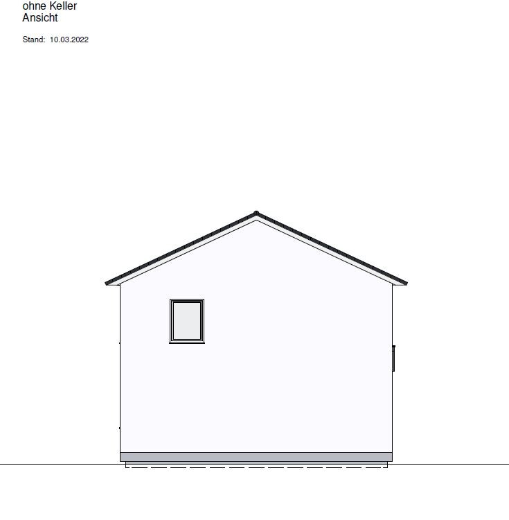 Side view of a house with gable roof, window on the left, visible foundation slab, no basement.