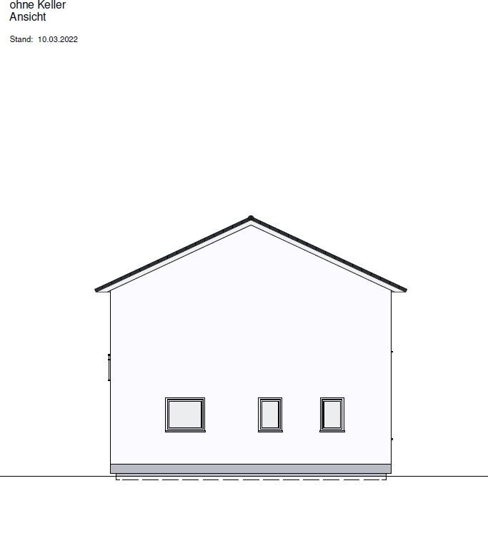 Front view of a two-story house with gable roof and three rectangular windows