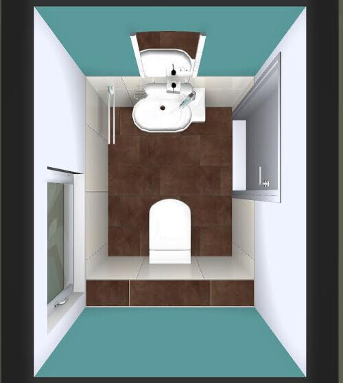 Compact 3D bathroom with toilet, washbasin, and shower