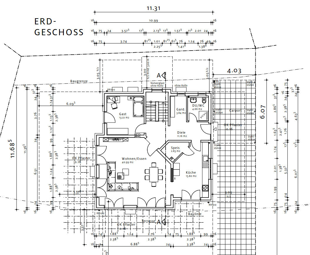 Ground floor plan: Living/Dining, Guest room, Kitchen, Hallway, Cloakroom, Shower/WC, Terrace.