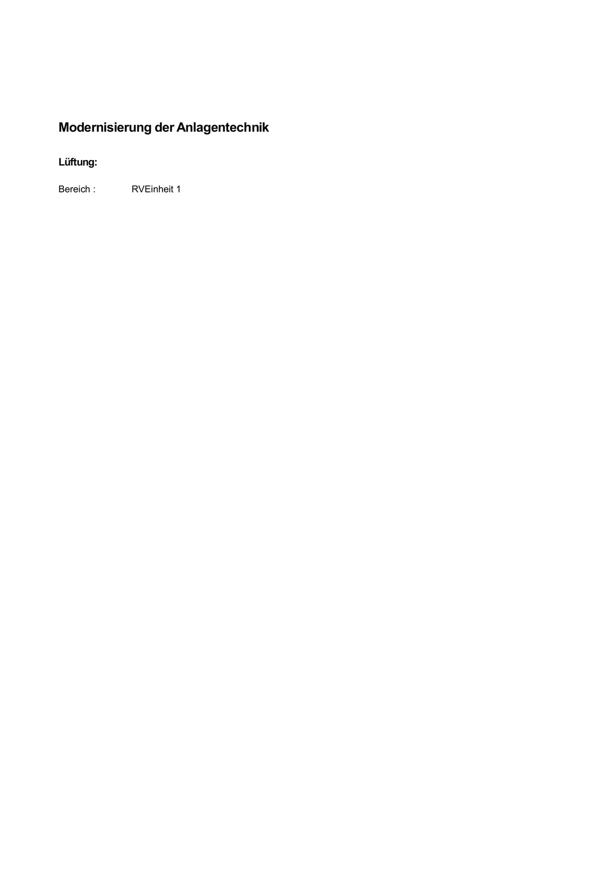 Document page: modernization of building systems – ventilation, section RVE unit 1.