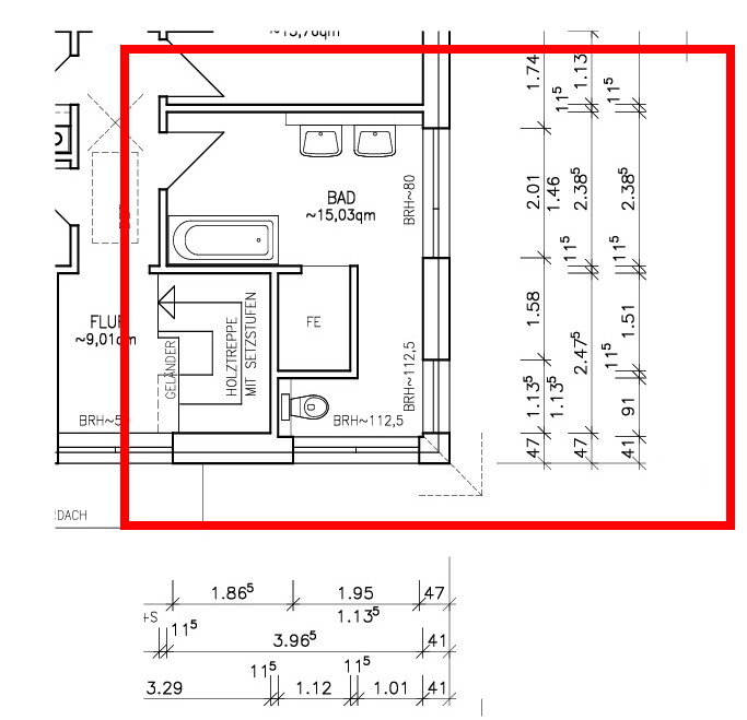 2D bathroom floor plan with bathtub, sink, toilet, and hallway