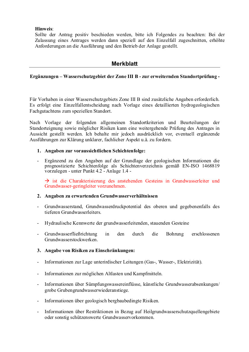 Document page with note and information sheet on zoning zone III B.