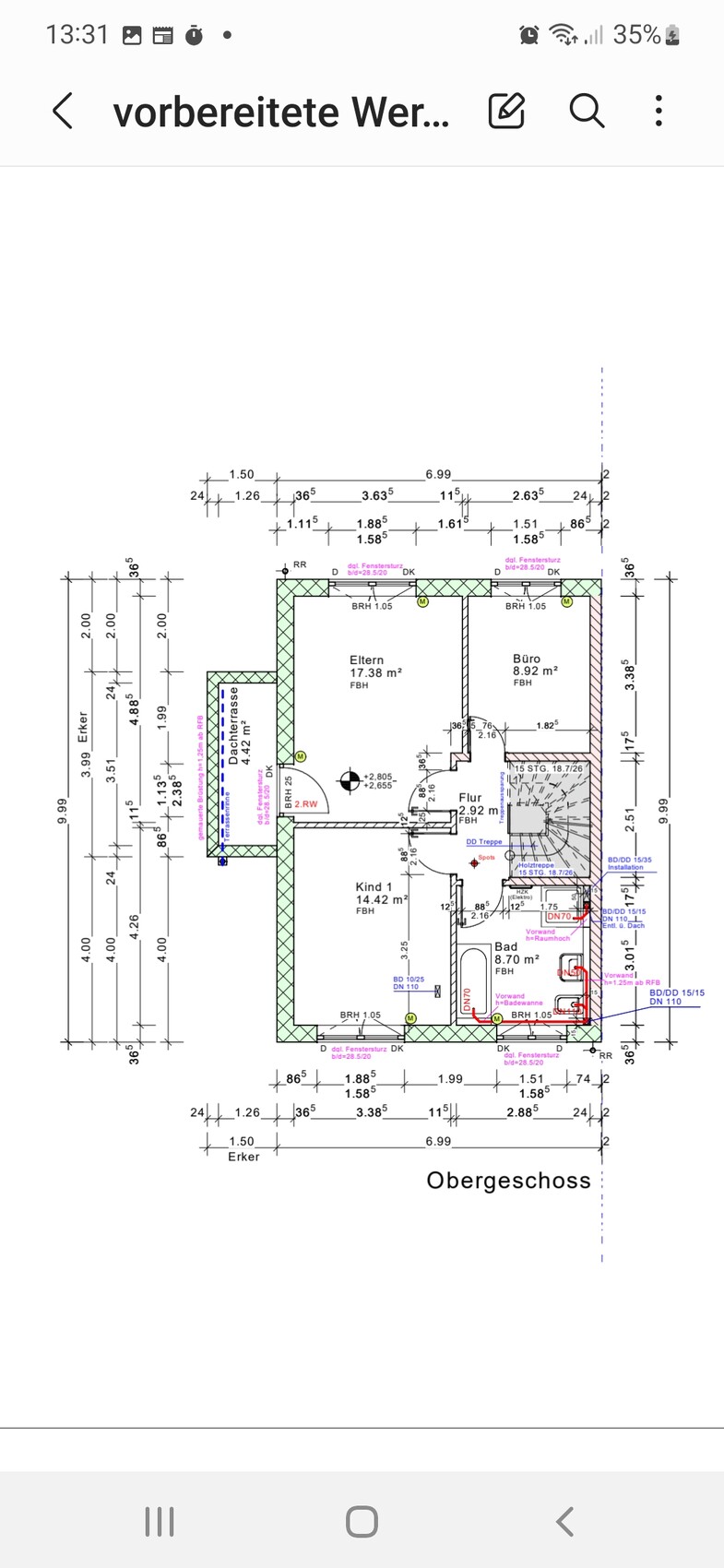 First floor plan: parent’s room, child 1, office, hallway, bathroom, and stairs.