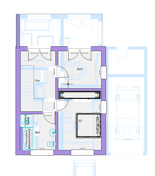Floor plan of a residential house with office, bedroom (BDR), bathroom, corridor, and garage on the right.