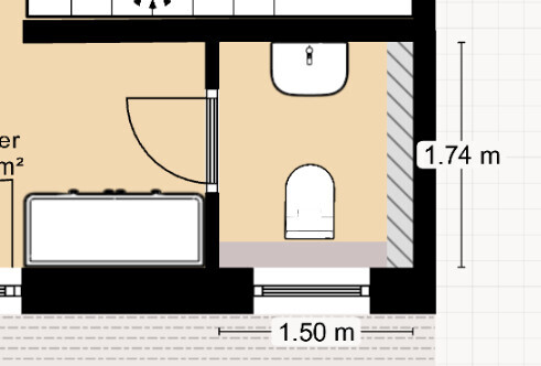 2D bathroom floor plan with toilet and washbasin in the layout