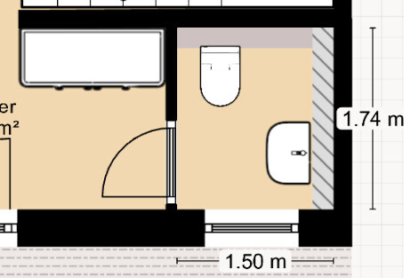 Small bathroom floor plan with toilet and washbasin