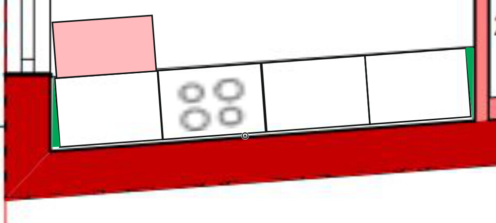 Dynamic 3D floor plan with white rooms, red floor, and pink element.