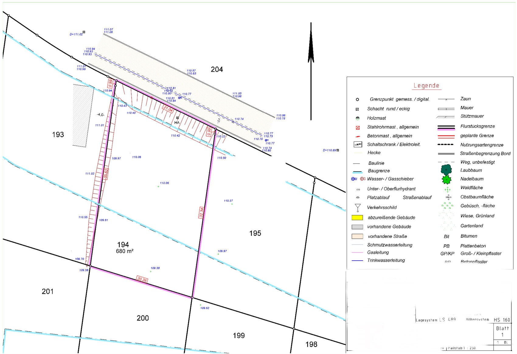 Site plan with plots, boundary lines, and legend on the right.