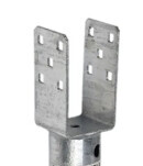 Two vertical metal angle fasteners with screw holes