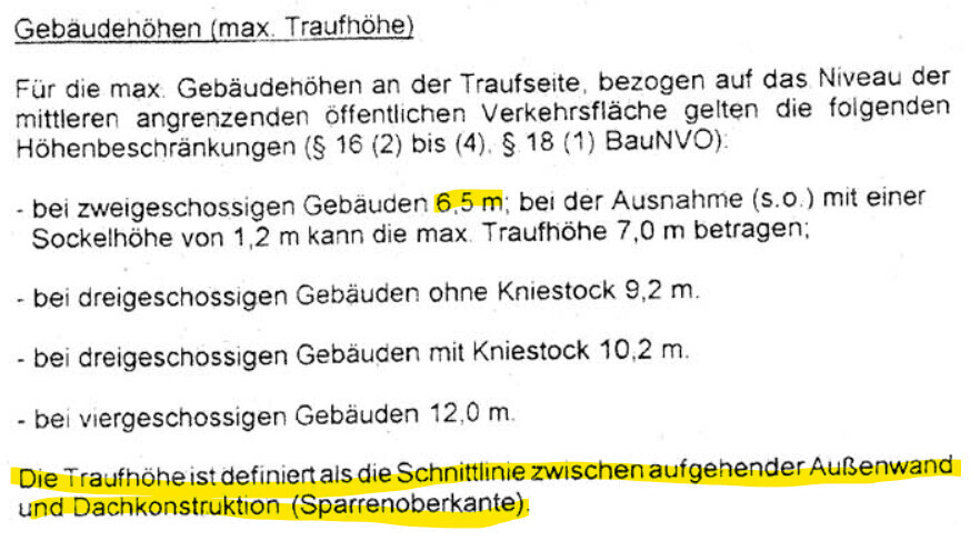 Document explaining maximum eaves height and intersection line between exterior wall and roof