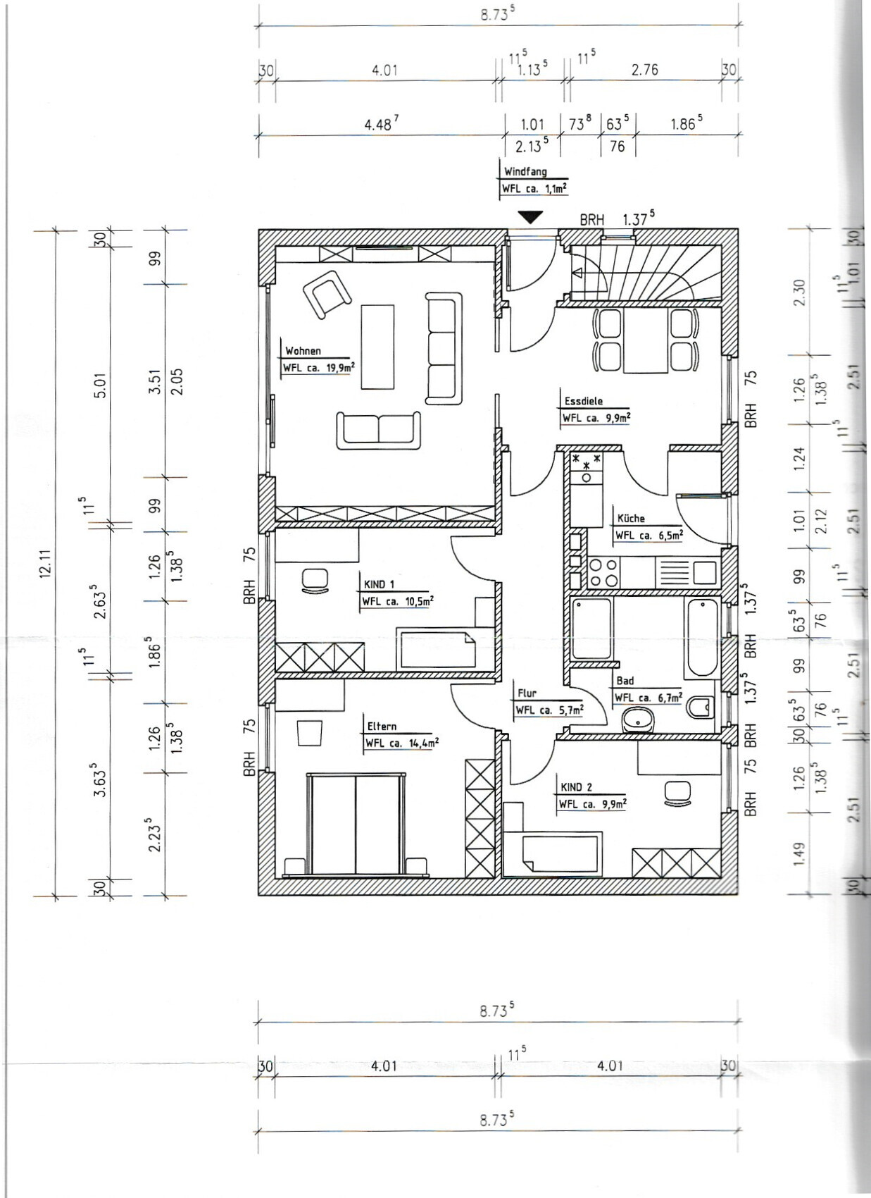 Detailed floor plan with living room, kitchen, bathroom, bedroom, and hallway