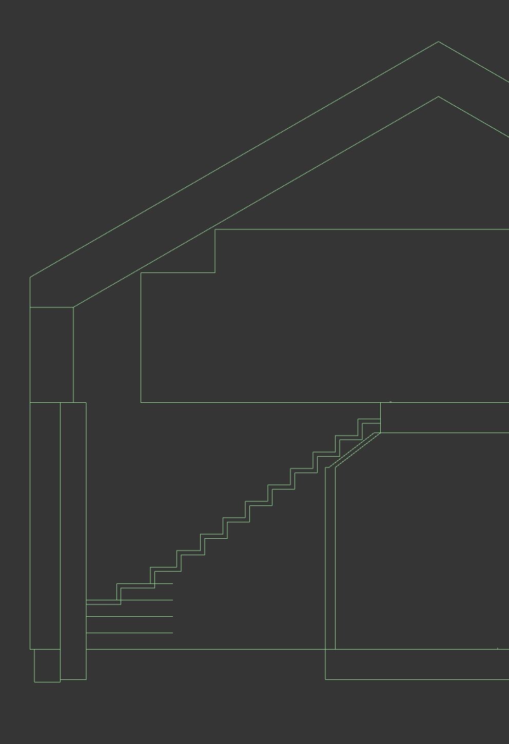 Interior CAD drawing: staircase with railing in front of a wall and floor