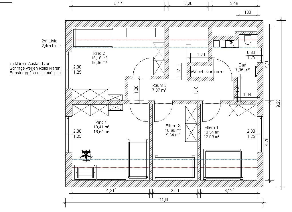 Floor plan of a house with 4 bedrooms (Child 1, Child 2, Parents 1, Parents 2), bathroom, laundry room.