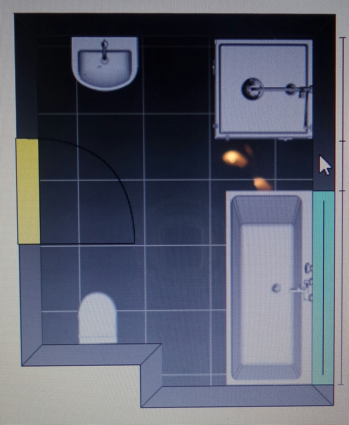 Bathroom floor plan: Sink on the left, toilet bottom left, shower top right, bathtub right.