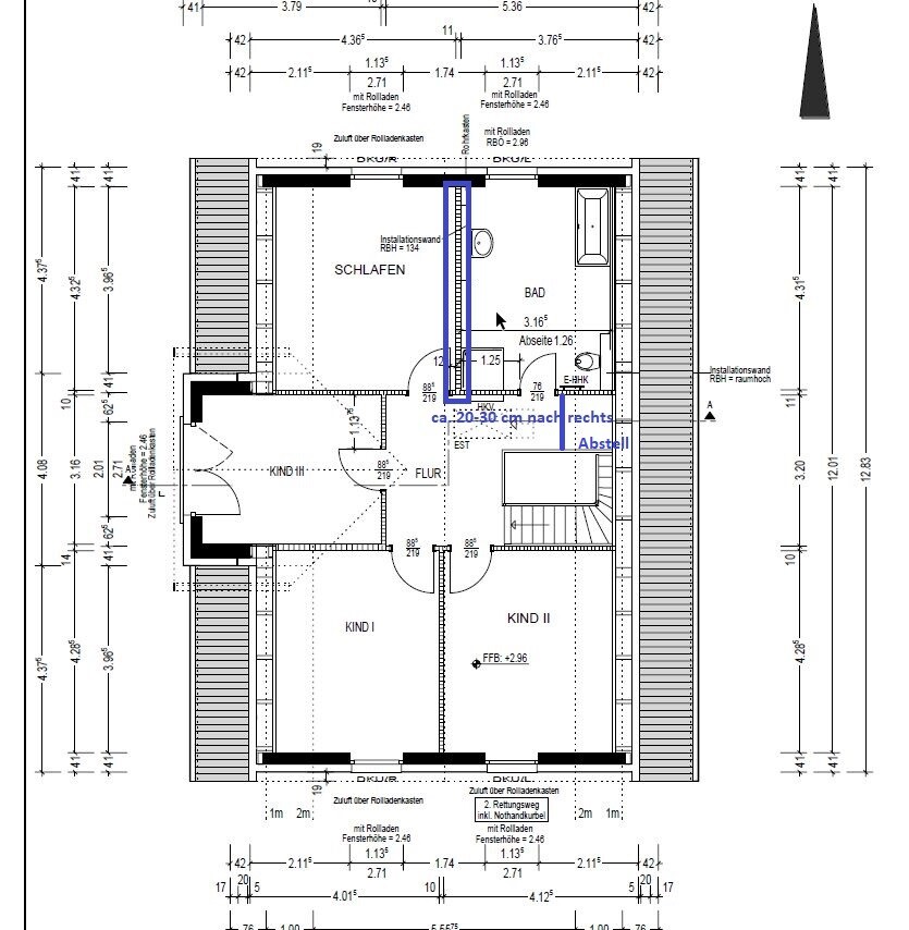 Upper floor plan: bedroom, bathroom, corridor, CHILD I/II, stairs, balconies.