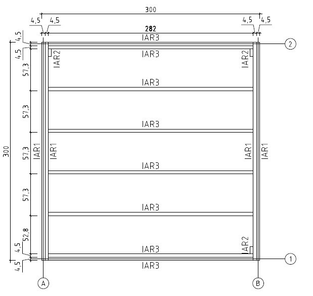 Technical drawing of a rectangular component with multiple lines and A/B connections.