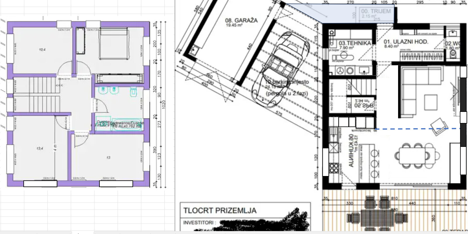Detailed house floor plan with several rooms and garage