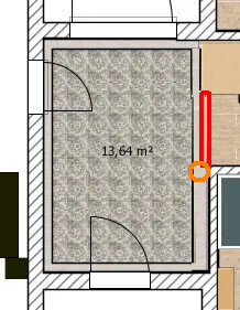Grundriss eines Raums mit 13,64 m2 Fläche, Türen sichtbar