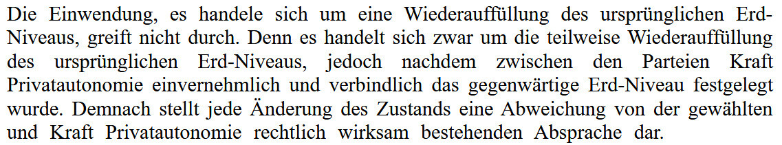 German legal text regarding objection to refilling the ground level.