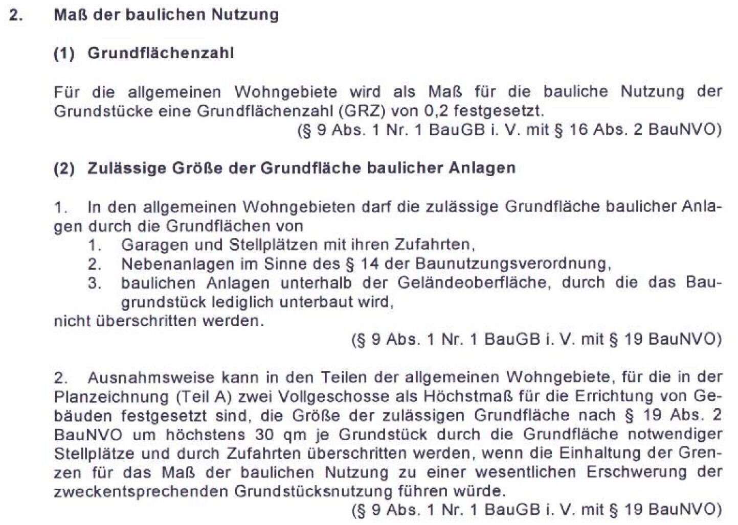 Document page with text on the measure of structural use and floor area regulations