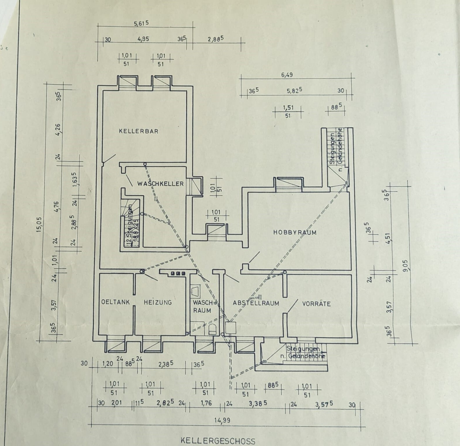 Basement floor plan: basement bar, laundry room, hobby room, heating, oil tank, storage room, supply rooms