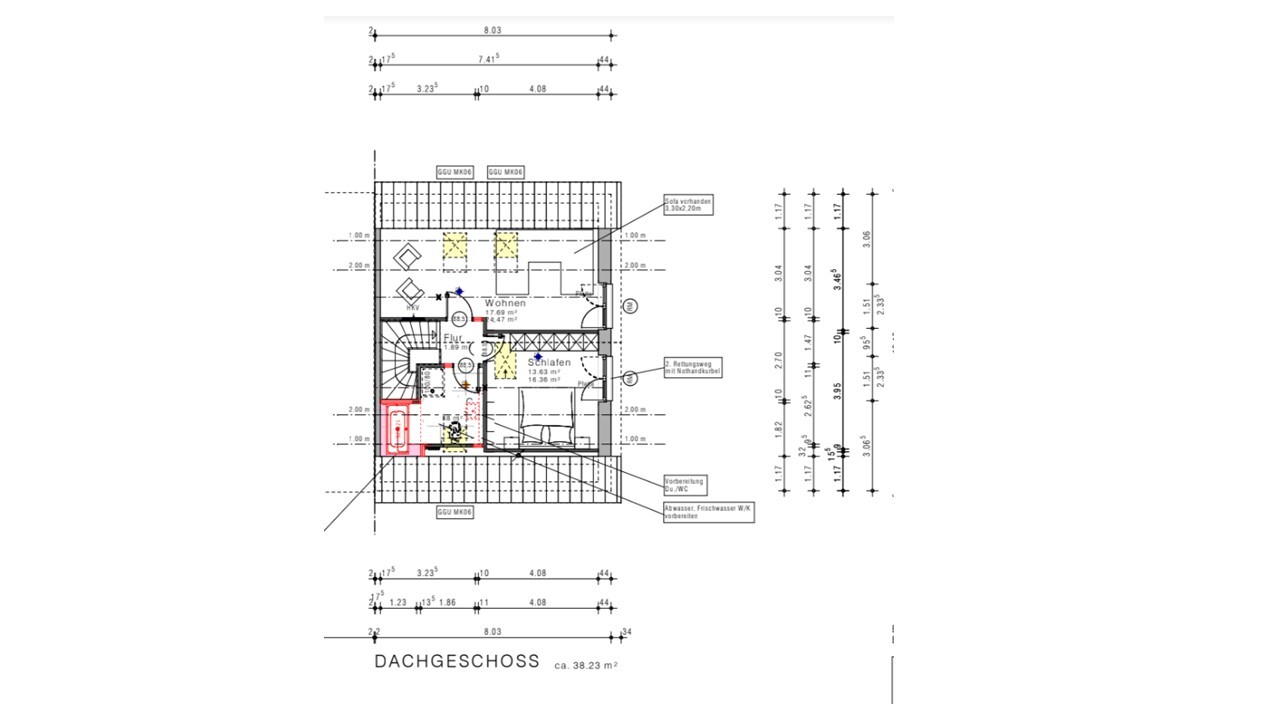 Attic floor plan of a house with living room, bedroom and stairwell