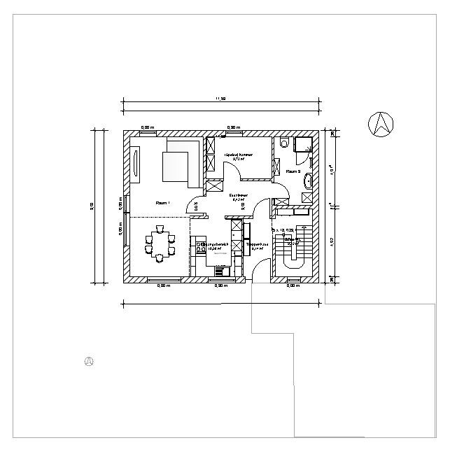 2D floor plan of a house with several rooms and stairs