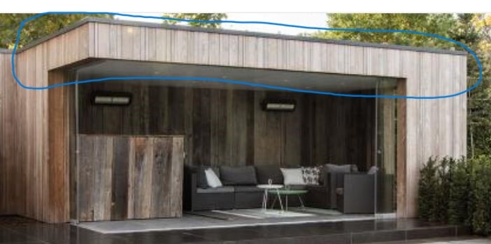 Covered wooden pavilion with open lounge, sofa, table and lighting.