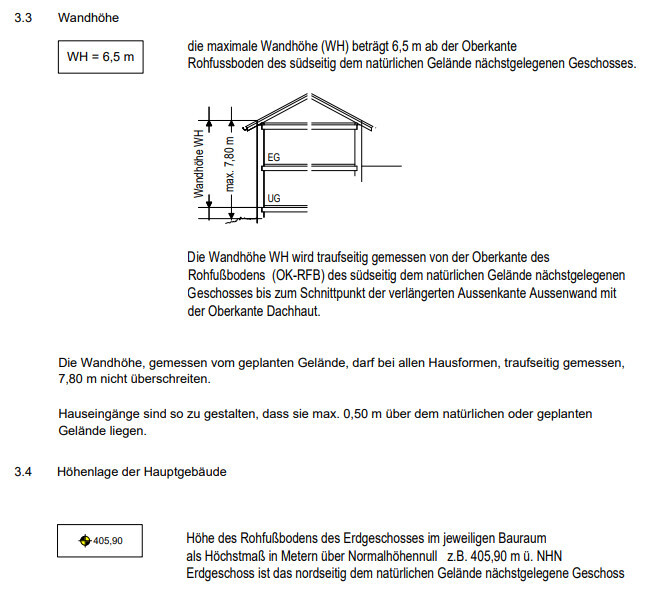 Technical drawing showing wall height and floor details ground floor/basement in house construction.
