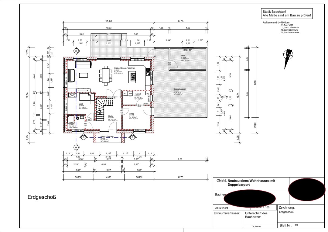 Ground floor plan of a house with entrance, kitchen, living room and garage