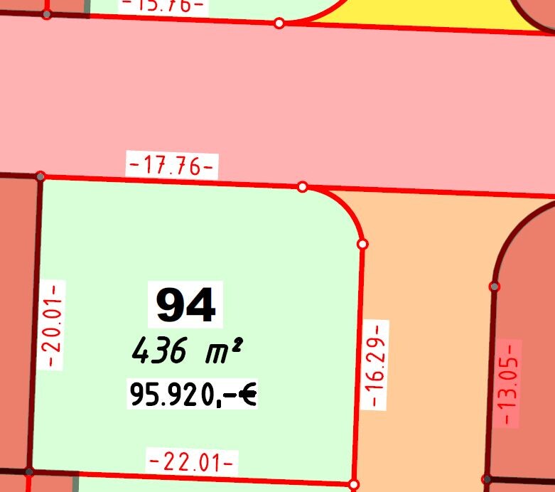 Site plan of a building plot with the lot marked in green, 436 m², price information.