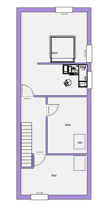 2D floor plan of a level showing master bedroom, child’s room, and bathroom