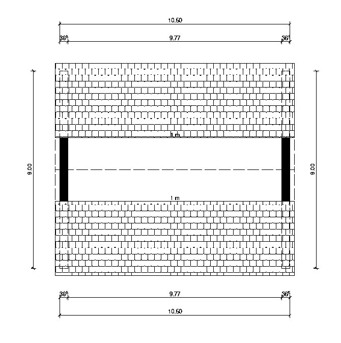 Roof plan drawing with tiles and dimension lines